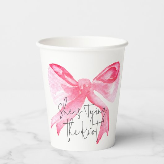 Elegant Tying the Knot Pink Bow-Vrijgezellenfeest Papieren Bekers (Achterkant)