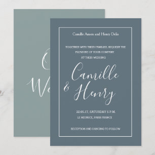 Elegant type blauw wit groen modern huwelijk kaart