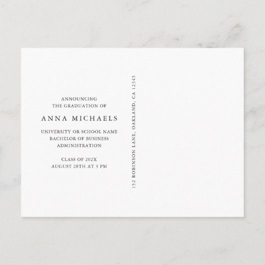 Elegant Type Foto Afstuderen Aankondigingskaart (Achterkant)