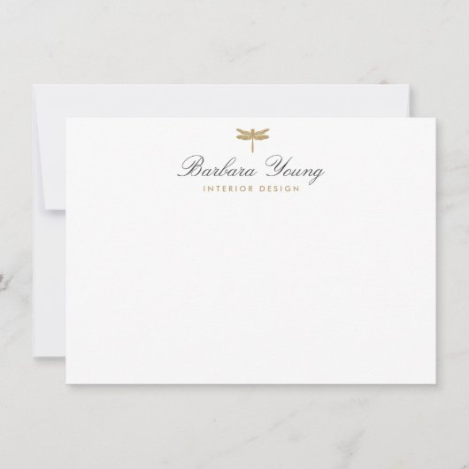 Elegant Type Gold Dragonfly-Logo op wit Notitiekaartje (Voorkant)