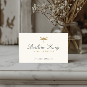 Elegant Type Gouden Dragonfly Logo op Ivoor Visitekaartje