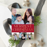 Elegant Type Holiday Multi-Photo Real Gold Foil Folie Feestdagenkaart<br><div class="desc">Deze elegante vakantiefoto-kaart bevat vier foto's (één horizontale en drie kleinere vierkante foto's), een feestelijke rode achtergrond en "Kerst van de feestdag" in de gouden folie. Op de achterkant vindt u dezelfde rode kleur achtergrond. Pas dit ontwerp verder aan door een andere foto en/of tekst aan de rug toe te...</div>