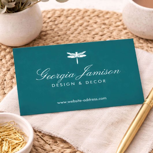 Elegant Type Libelle Logo op Teal Groen Visitekaartje