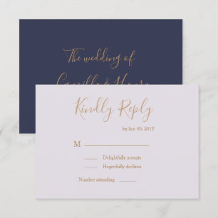 Elegant type lila blauw modern bruiloft rsvp kaart