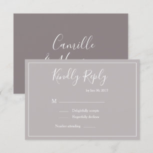 Elegant type lila grijs wit modern bruiloft rsvp kaart