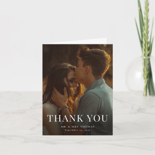 Elegant type minimale foto bruiloft bedankkaart (Voorkant)