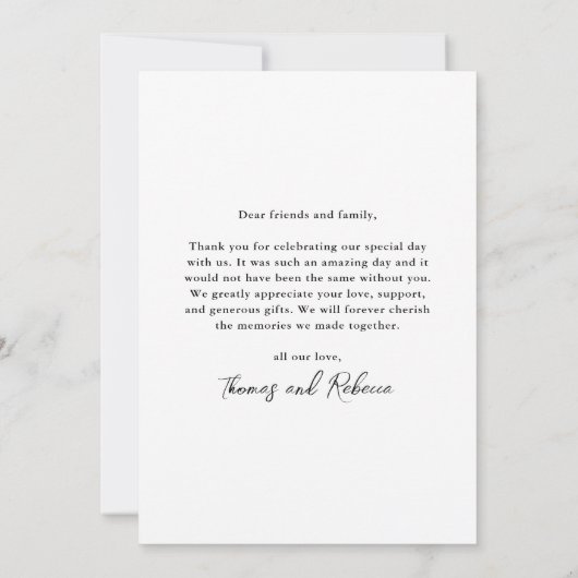 Elegant type minimale foto bruiloft bedankkaart (Achterkant)