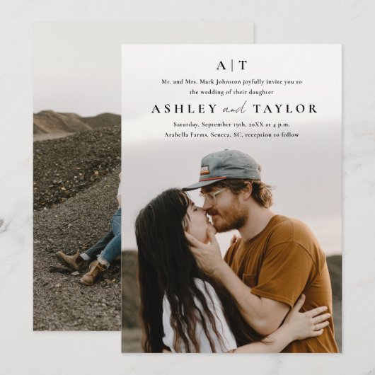 Elegant Type Monogram Foto Weddenschap Kaart (Voorkant / Achterkant)