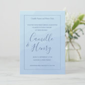 Elegant type pastel blauwe grijze waterverf bruilo kaart (Staand voorkant)