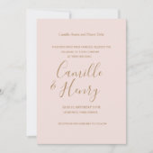 Elegant type roos roze goudbruin moderne bruiloft kaart (Voorkant)