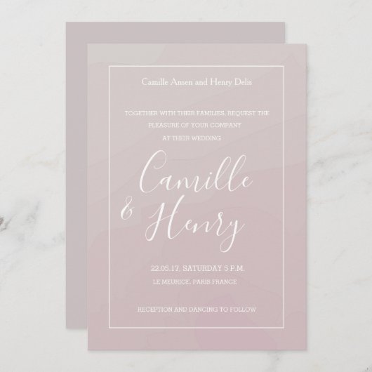 Elegant type zwarte roze grijze waterverf bruiloft kaart (Voorkant / Achterkant)