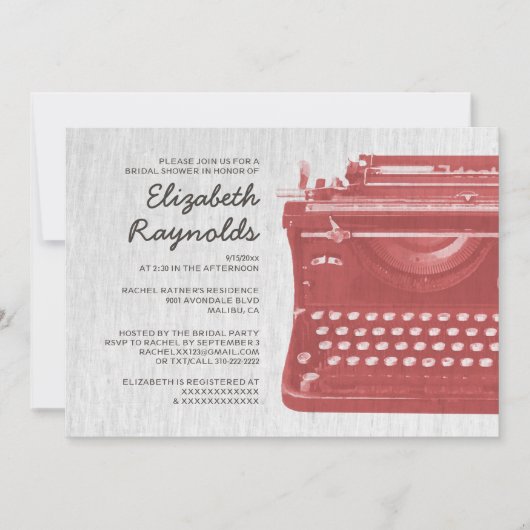 Elegant typemachine Keys Bridal Shower Invitations Kaart (Voorkant)