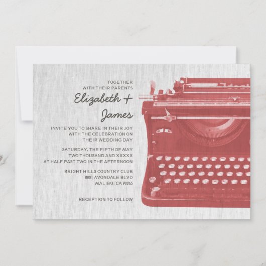Elegant Typewriter Keys Wedding Invitations Kaart (Voorkant)
