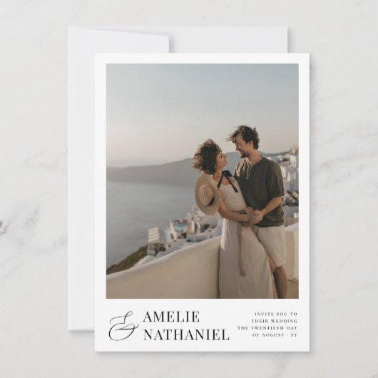 Elegant Typografie 2 Verloving Foto's Wedding Kaart (Voorkant)