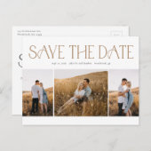 Elegant Typografie 3 Foto Collage Save the Date Aankondigingskaart (Voorkant / Achterkant)
