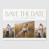Elegant Typografie 3 Foto Collage Wedding Save the Magnetische Uitnodiging (Voorkant)