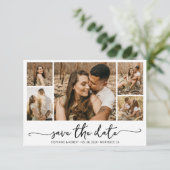 Elegant Typografie 5 Foto Collage Wedding Save The Date (Staand voorkant)