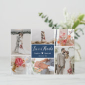 Elegant Typografie 6 Foto Collage Navy Wedding Bedankkaart (Staand voorkant)