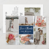 Elegant Typografie 6 Foto Collage Navy Wedding Bedankkaart (Voorkant / Achterkant)