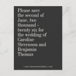 Elegant Typografie Black Modern bewaart de datum Briefkaart