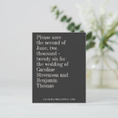 Elegant Typografie Black Modern bewaart de datum Briefkaart (Staand voorkant)