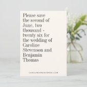 Elegant Typografie Black White Modern Wedding Save The Date (Staand voorkant)