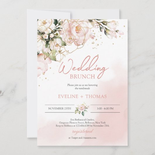 Elegant typografie blush roze boho bruiloft brunch kaart (Voorkant)