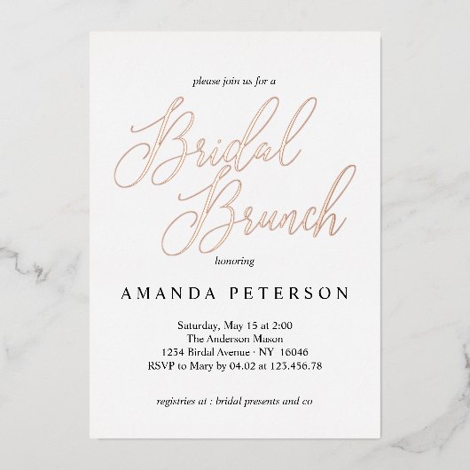 Elegant Typografie Bridal Brunch Folie Uitnodiging (Voorkant)