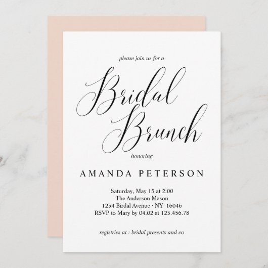 Elegant Typografie Bridal Brunch Kaart (Voorkant / Achterkant)
