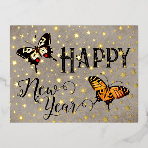 Elegant Typografie Butterfly Stars Rustisch Nieuwj Folie Feestdagen Briefkaart