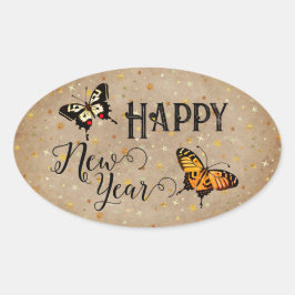Elegant Typografie Butterfly Stars Rustisch Nieuwj Ovale Sticker