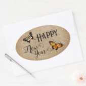 Elegant Typografie Butterfly Stars Rustisch Nieuwj Ovale Sticker (Envelop)