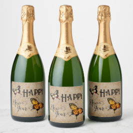 Elegant Typografie Butterfly Stars Rustisch Nieuwj Sparkling Wijnetiket