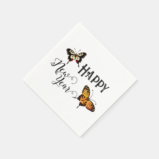 Elegant Typografie Butterfly White Happy Nieuwjaar Servet (Hoek)