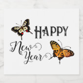 Elegant Typografie Butterfly White Happy Nieuwjaar Sparkling Wijnetiket (Enkel label)