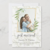 Elegant Typografie Eucalyptus Marble Elopement Aankondiging (Voorkant)