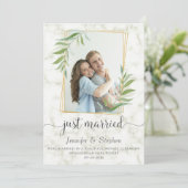 Elegant Typografie Eucalyptus Marble Elopement Aankondiging (Staand voorkant)