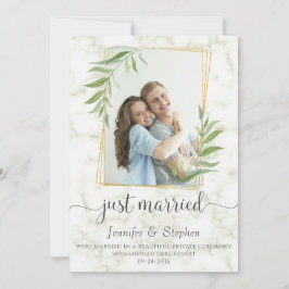 Elegant Typografie Eucalyptus Marble Elopement Aankondiging