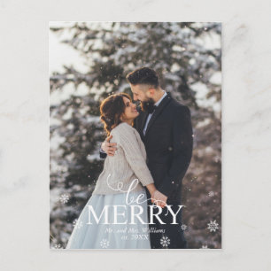 Elegant Typografie Foto "Be Merry" Feestdagenkaart