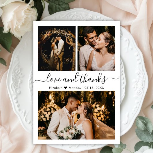 Elegant Typografie Foto Collage Wedding Bedankkaart