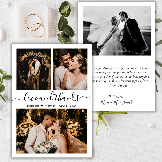 Elegant Typografie Foto Collage Wedding Bedankkaart