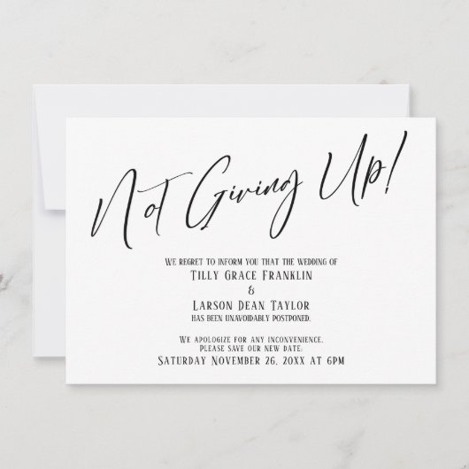 Elegant Typografie geeft niet op! Weddenvertraging Kaart (Voorkant)