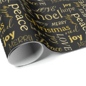 Elegant Typografie Gold en zwarte kerst Cadeaupapier (Rol Hoek)