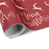Elegant typografie goud Merry Kerstreder Cadeaupapier (Rol Hoek)