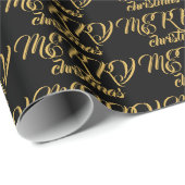 Elegant typografie goud zwarte kerst cadeaupapier (Rol Hoek)