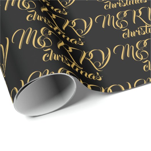 Elegant typografie goud zwarte kerst cadeaupapier (Rol Hoek)