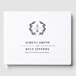 Elegant Typografie Laurel Wreath Monogram Wedding Gastenboek