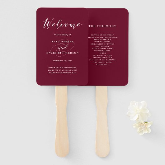 Elegant Typografie | Marsala Wedding Handwaaier (Voorkant en achterkant)