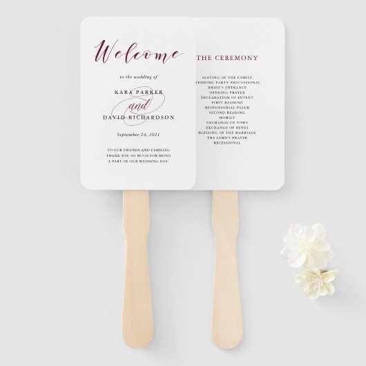 Elegant Typografie | Marsala Wedding Handwaaier (Voorkant en achterkant)