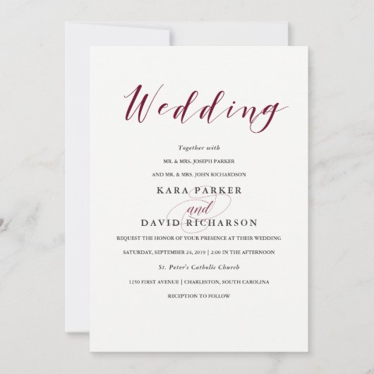 Elegant Typografie | Marsala Wedding Kaart (Voorkant)